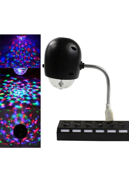 USB Disko Topu Lamba, Dönen Rgb Renkli LED Sahne Aydınlatma Parti Ampulü, 3W Kitap Işığı, USB ile Çalışan (Siyah) (Yurt Dışından)