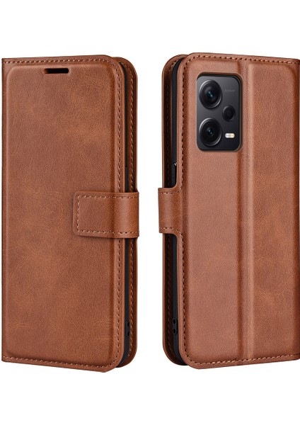 Xiaomi Redmi Için Note 12 Pro+ 5g Telefon Kılıf Buzağı Doku Stand Cüzdan Kapağı-Açık Kahverengi (Yurt Dışından)