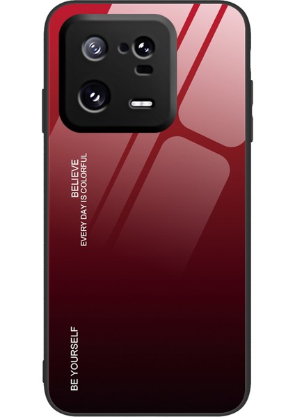 Xiaomi 13 5g Gradyan Renk Temsilli Cam Telefon Kılıfı Pc+Tpu Düşme Önleme Koruyucu Kapak-Kırmızı/siyah (Yurt Dışından)