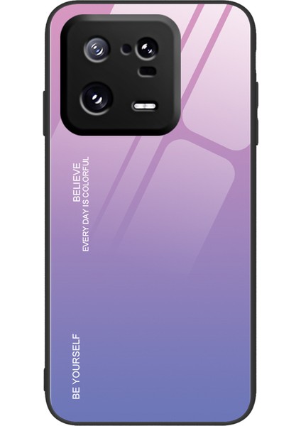 Xiaomi 13 5g Gradyan Renk Temsilli Cam Telefon Kılıfı Pc+Tpu Düşme Önleme Koruyucu Kapak-Pembe/mor (Yurt Dışından)