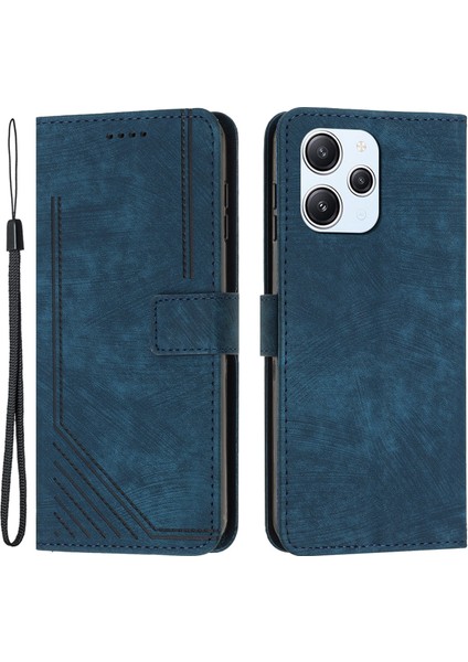 Xiaomi Redmi Için 12 4g Cilt-Dokunuş Hatları Baskılı Stand Cüzdanı Pu Deri Telefon Kapağı-Sapphire (Yurt Dışından)
