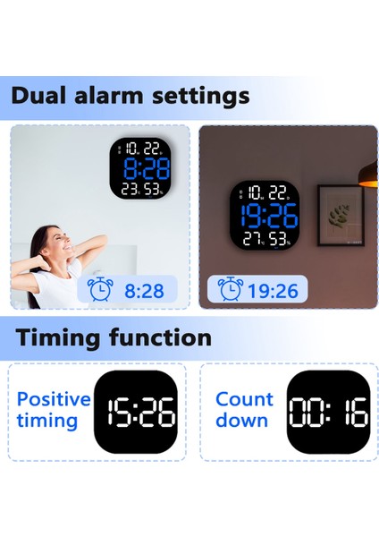 LED Dijital Duvar Saati Uzaktan Kumanda Sıcaklık Tarih Hafta Ekranı Ayarlanabilir Parlaklık Masa Çalar Saat Beyaz (Yurt Dışından) fiyatları