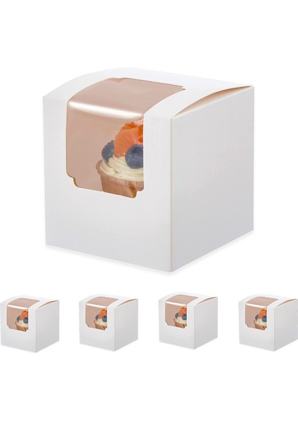 100 Adet Beyaz Cupcake Kutusu Bireysel Insert, Küçük Tek Favor Pasta Ikram Kutuları Şeffaf Pencereli (Yurt Dışından)