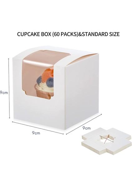 100 Adet Beyaz Cupcake Kutusu Bireysel Insert, Küçük Tek Favor Pasta Ikram Kutuları Şeffaf Pencereli (Yurt Dışından)