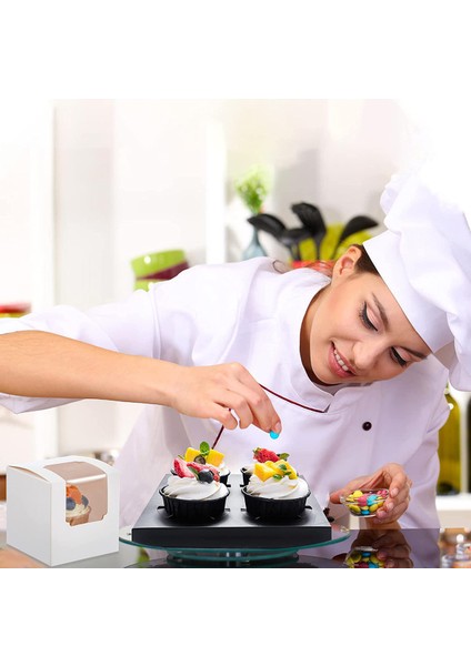 100 Adet Beyaz Cupcake Kutusu Bireysel Insert, Küçük Tek Favor Pasta Ikram Kutuları Şeffaf Pencereli (Yurt Dışından)