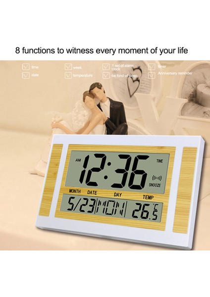 Dijital Duvar Saati LCD Numarası Zaman Sıcaklık Takvimi Alarm Masa Masa Saati Modern Tasarım Ofis Ev Gümüş (Yurt Dışından)