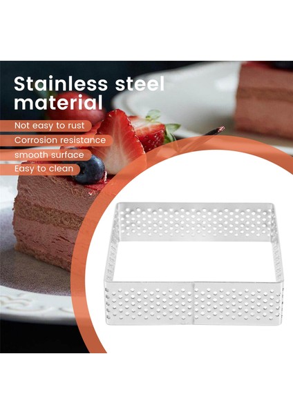 Delikli Tart Yüzük Paslanmaz Çelik Tartlet Kare Şekli Kalıp Kek Daire Fransız Pasta Pişirme Aracı, 5 Paket (Yurt Dışından)