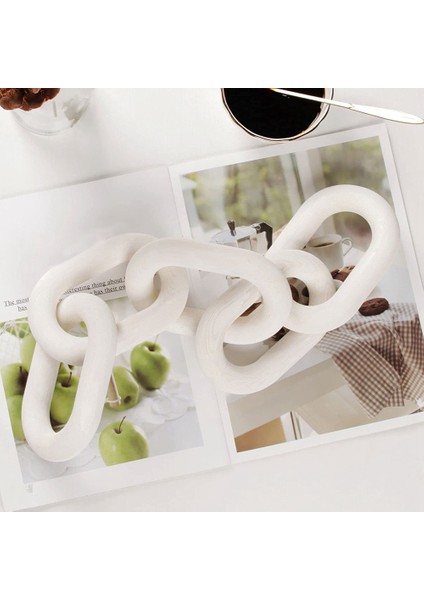 Ahşap Zincir Bağlantı Ev Dekor El 5-Ring Sanat Zanaat Süsleme Masa Tepsisi Için Çiftlik Evi Ofis Rustik Duvar Dekorasyonu Beyaz (Yurt Dışından)