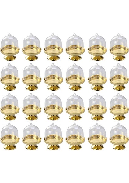 Golden Mini Kek Standı-Mini Kek Tavası, Standlı ve Kubbe Kapaklı, 24 Tekli Kek Standı Mini Tatlı Tavası (Yurt Dışından)