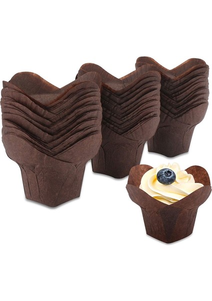 100 Parça Lotus Pişirme Cupcake Muffin Liner Doku, Pişirme Kabı, Kek Standı, Muffin Gömlekleri, Ev Partisi Fırın Kullanımı, Kahverengi (Yurt Dışından)
