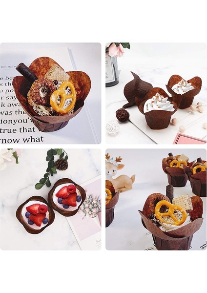100 Parça Lotus Pişirme Cupcake Muffin Liner Doku, Pişirme Kabı, Kek Standı, Muffin Gömlekleri, Ev Partisi Fırın Kullanımı, Kahverengi (Yurt Dışından)