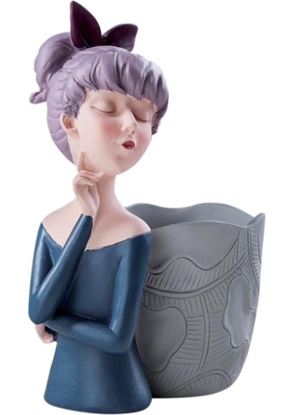 Modern Kız Reçine El Sanatları Süsler Ev Masaüstü Basit Saklama Kutusu Kalem Tutucu Süslemeleri, Mavi (Yurt Dışından)