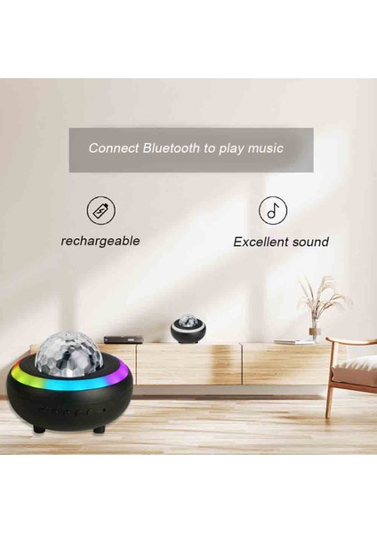 LED Yıldız Projektör Renkli Aurora Okyanus Projeksiyon Gece Lambası Bluetooth Müzik ile Yatak Odası Atmosfer Dekorasyon Siyah (Yurt Dışından)