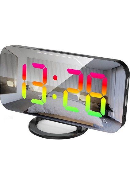 Yatak Odası Için Rgb Dijital Çalar Saat, 4 Rgb Değişen Renk ve 7 Normal Renk Haneli A ile 6,5 Inç Hd ve Ayna Ekran (Yurt Dışından)