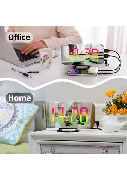 Yatak Odası Için Rgb Dijital Çalar Saat, 4 Rgb Değişen Renk ve 7 Normal Renk Haneli A ile 6,5 Inç Hd ve Ayna Ekran (Yurt Dışından)