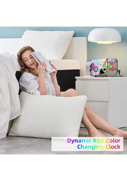 Yatak Odası Için Rgb Dijital Çalar Saat, 4 Rgb Değişen Renk ve 7 Normal Renk Haneli A ile 6,5 Inç Hd ve Ayna Ekran (Yurt Dışından)