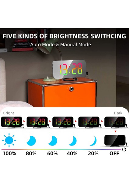 Yatak Odası Için Rgb Dijital Çalar Saat, 4 Rgb Değişen Renk ve 7 Normal Renk Haneli A ile 6,5 Inç Hd ve Ayna Ekran (Yurt Dışından)