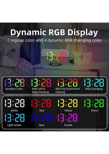 Yatak Odası Için Rgb Dijital Çalar Saat, 4 Rgb Değişen Renk ve 7 Normal Renk Haneli A ile 6,5 Inç Hd ve Ayna Ekran (Yurt Dışından)