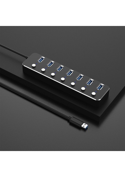 USB 3.0 Güç Adaptörü 7 Port Alüminyum Alaşımlı Splitter Hub USB Hub 3.0 USB Çoklu Genişletici Anahtarı 1.2m Kablo Hub Ab Tak A (Yurt Dışından)
