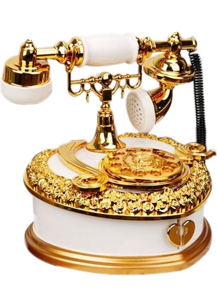 Retro Kalp Şekilli Telefon Modeli Müzik Kutusu Doğum Günü Hediyesi Ev Süs Dekorasyon Antika Oyma Ahşap El Krank Müzik Kutusu Beyaz (Yurt Dışından)