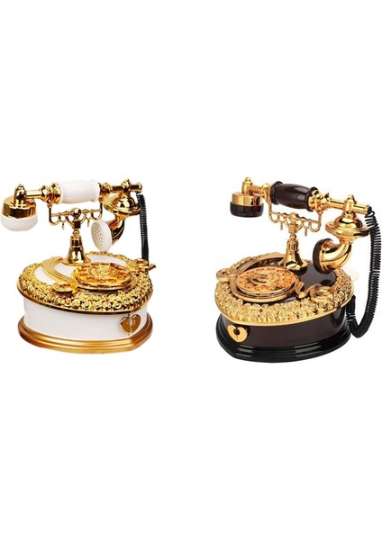 Retro Kalp Şekilli Telefon Modeli Müzik Kutusu Doğum Günü Hediyesi Ev Süs Dekorasyon Antika Oyma Ahşap El Krank Müzik Kutusu Beyaz (Yurt Dışından) fırsatları