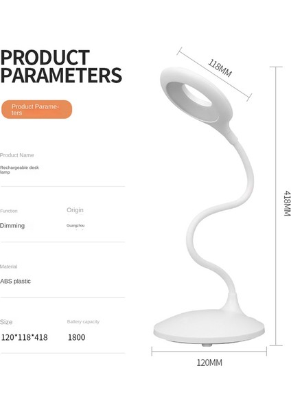 Kısılabilir Üç Renkli Sıcaklık Çalışma Masası Lambası Şarj Edilebilir LED Masa Lambası Ev Okul Için Dokunmatik Ayar Masa Lambası (Yurt Dışından)