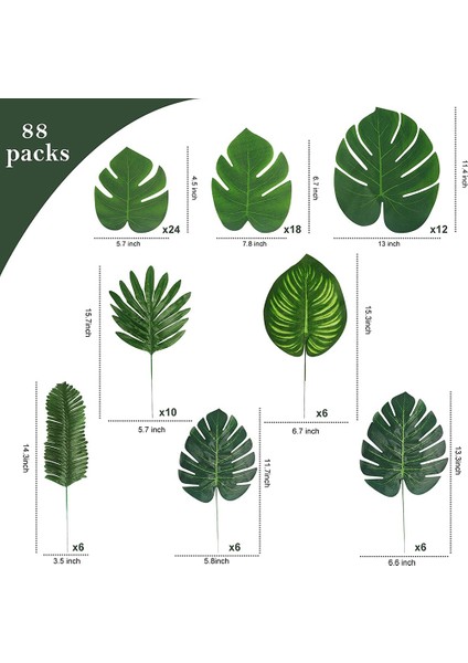 88 Parça Palmiye Orman Yaprakları 8 Çeşit Sahte Tropikal Monstera Yaprakları Hawaii Luau Parti Plaj Tema Parti Için Sapları ile (Yurt Dışından) fiyatları