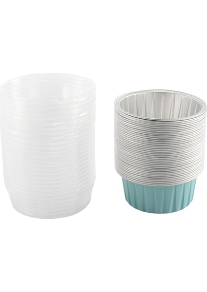 100 Adet 5 Oz 125 ml Tek Kullanımlık Kek Pişirme Bardak Muffin Gömlekleri Kapaklı Bardak Alüminyum Folyo Cupcake Pişirme Bardak-Mavi (Yurt Dışından)