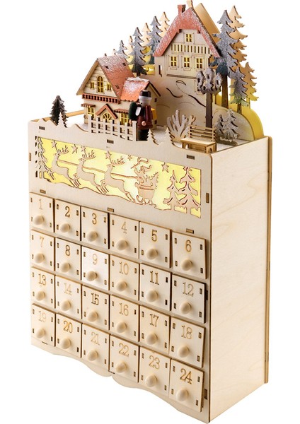 Ahşap Noel Takvimi Noel'e Geri Sayım LED Tatil Dekorasyonu LED Işık ile 24 Çekmece (Yurt Dışından) fırsatları
