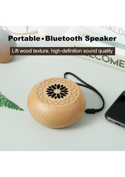 Bluetooth Hoparlör, Taşınabilir Kablosuz Bluetooth Hoparlör Zarif Oyma Desen, Açık Hava Sporları Için (Yuvarlak) (Yurt Dışından)