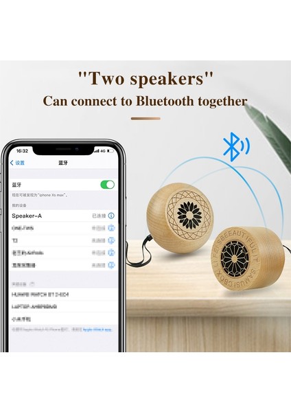 Bluetooth Hoparlör, Taşınabilir Kablosuz Bluetooth Hoparlör Zarif Oyma Desen, Açık Hava Sporları Için (Yuvarlak) (Yurt Dışından)