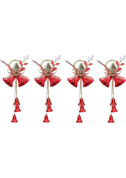 4 Adet Noel Jingle Bells Kapı Askısı Süsler 5 Çan ve Çam Kozalağı ile Kırmızı Noel Ağacı Süslemeleri (Yurt Dışından)