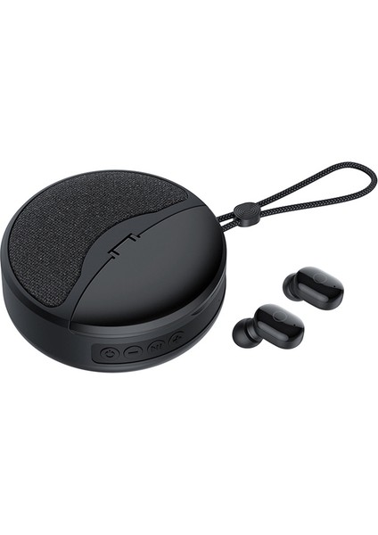 Mini Kablosuz Bluetooth Hoparlör 2'si 1 Arada Kulaklık Tws Subwoofer Stereo Eller Serbest Çok Fonksiyonlu / Tf Kart / Fm(Siyah) (Yurt Dışından)