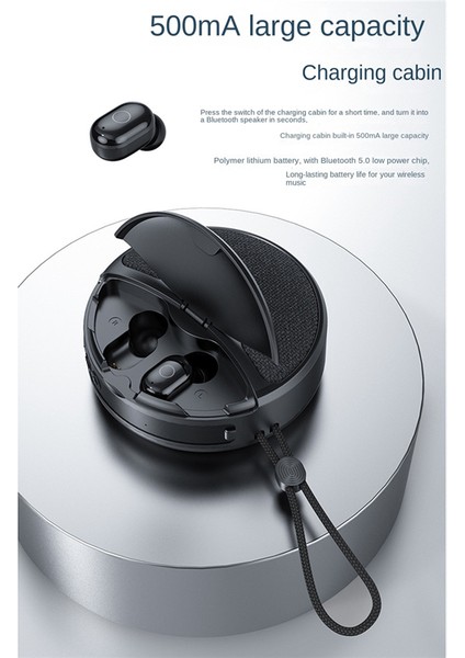 Mini Kablosuz Bluetooth Hoparlör 2'si 1 Arada Kulaklık Tws Subwoofer Stereo Eller Serbest Çok Fonksiyonlu / Tf Kart / Fm(Siyah) (Yurt Dışından) modelleri