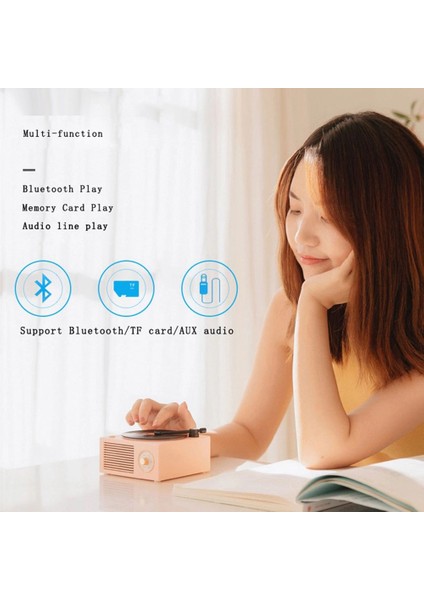 Müzik Kutusu Tipi Dahili Bluetooth Stereo Kablosuz Vintage Retro Mikrofon Hoparlör Hıfı Aux Desteği Taşınabilir (Pembe) (Yurt Dışından)
