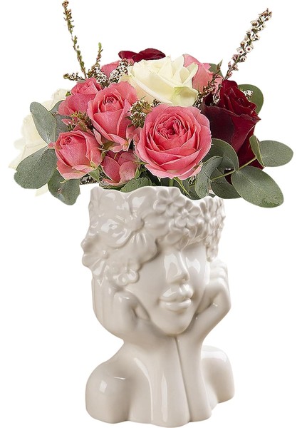Dekor Için Beyaz Seramik Çiçek Vazo, Modern Stil Kadın Formu Yüz Vazo, Ev Ofis Dekoru Için Benzersiz Çiçek Vazo -B (Yurt Dışından)