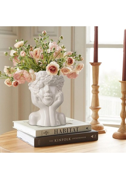 Dekor Için Beyaz Seramik Çiçek Vazo, Modern Stil Kadın Formu Yüz Vazo, Ev Ofis Dekoru Için Benzersiz Çiçek Vazo -B (Yurt Dışından) fırsatları