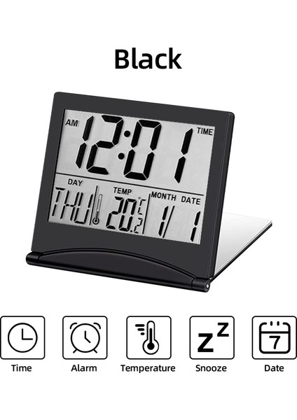 Elektronik Katlanır LCD Dijital Alarmlı Saat Saat Masaüstü Sıcaklık Higrometre Saat Hava Istasyonu Masa Masa Saati Siyah (Yurt Dışından)