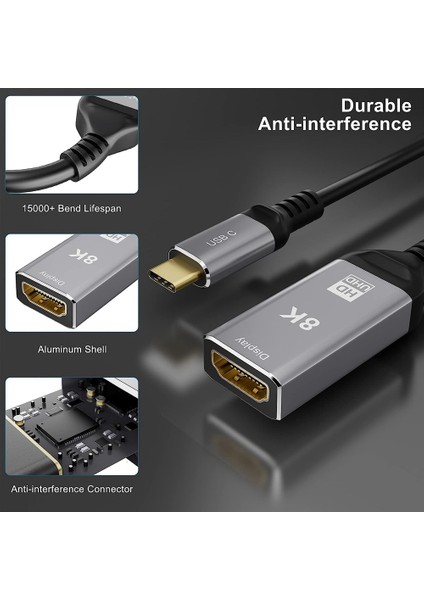 USB C - Uyumlu Adaptör 4K 120HZ,8K 60HZ USB Type C - Uyumlu 2.1 Adaptör Desteği 48 Gbps Aktarım Hızı (Yurt Dışından)