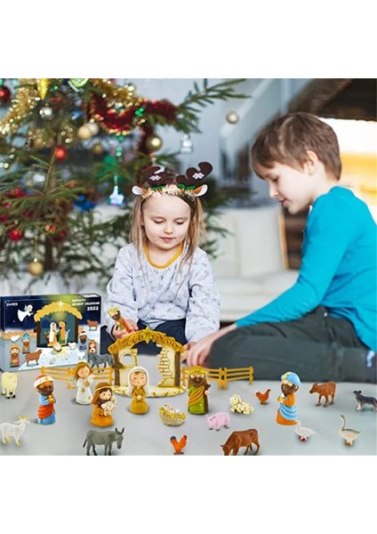 Takvim 2023 Doğum Sahnesi, Doğum Sahnesi Takvim Seti, Sevimli Hayvan Küçük Insanlar Xmas (Yurt Dışından)