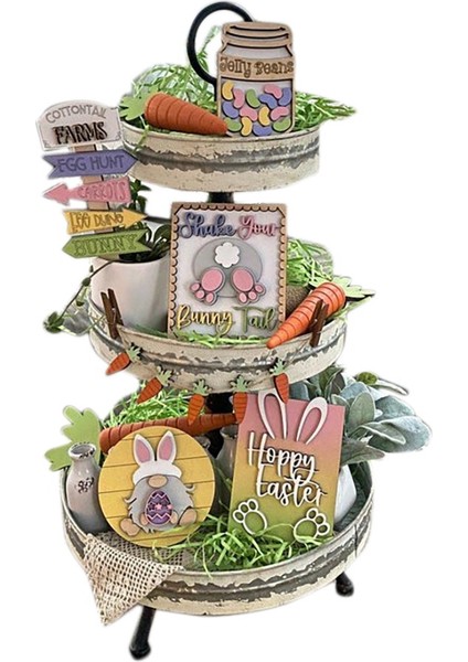 Paskalya Katmanlı Tepsi Süslemeleri Çiftlik Evi Dekor Ev Ofis Için Mutfak Rafı Masa Işareti Paskalya Partisi Için (Yurt Dışından)