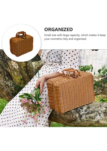 Piknik Sepeti, Dokuma Hasır Vintage Bavul Dokuma Depolama Sepeti Rattan Saklama Kutusu Piknik Örgü Çamaşır Sepeti B (Yurt Dışından)