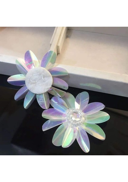 6 Adet Sedefli 2 1/2 Inç Payet Çiçekler Rhinestones Boncuk Aplike, Kristal Boncuklu Çiçek Aplike (Yurt Dışından) modelleri