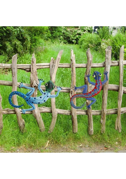 Metal Gecko Açık Heykel El Yapımı Sanat Bahçe Yard Zanaat Heykeli Ev Duvar Dekorasyonu Çit Kertenkele Küçük (Yurt Dışından)