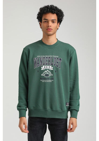 Bisiklet Yaka Yeşil Slim Fit Sweatshirt 23FWM60146