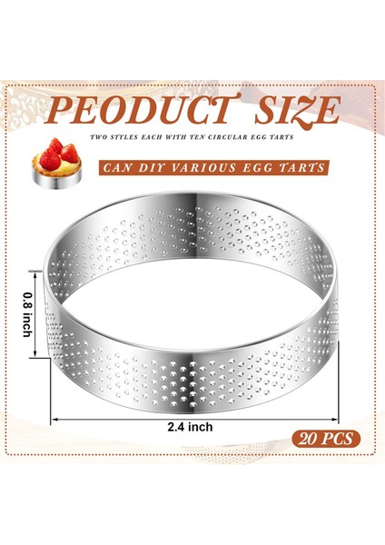 20 Adet Delikli Tart Yüzükler Yuvarlak Tart Yüzük Paslanmaz Çelik Tart Yüzükler Tatlı Mus Ev Yemek Yapma Aracı (Yurt Dışından) fiyatları