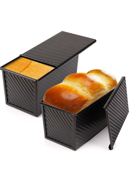 Somun Tava 2 Paket, Yapışmaz Ekmek Tavası Kapaklı Karbon Çelik Ekmek Tost Kutusu Kalıbı Bakeware Ekmek Için Kapaklı (Yurt Dışından)