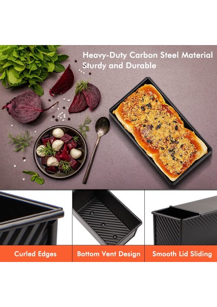 Somun Tava 2 Paket, Yapışmaz Ekmek Tavası Kapaklı Karbon Çelik Ekmek Tost Kutusu Kalıbı Bakeware Ekmek Için Kapaklı (Yurt Dışından)