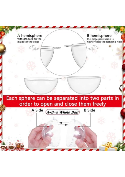 20 Adet Noel Doldurulabilir Süsler Topu Şeffaf Plastik Süsler Dıy Zanaat Noel Partisi Için Şeffaf Top 3.15 Inç (Yurt Dışından) fiyatları