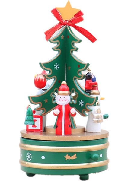 Noel Süslemeleri Noel Ahşap Dönen Müzik Kutusu Noel Ağacı Şekli Ev Partisi Dekoru Süs Yeşil (Yurt Dışından)